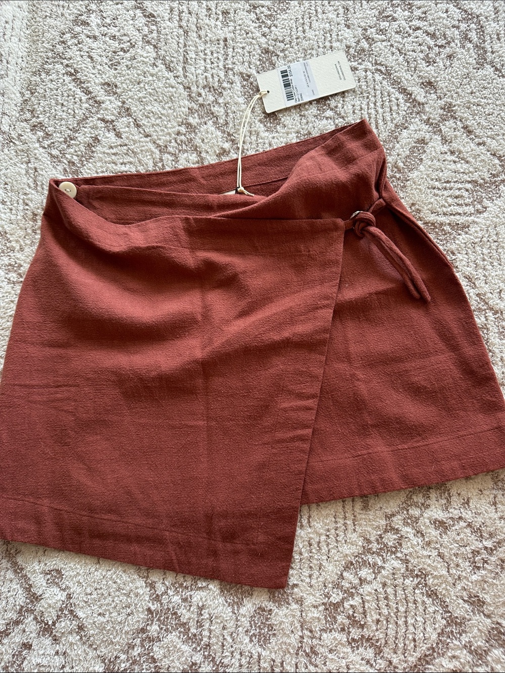 Zulu & Zephyr Clay Linen Cotton Wrap Mini Skirt NWT Rustic Resort Style